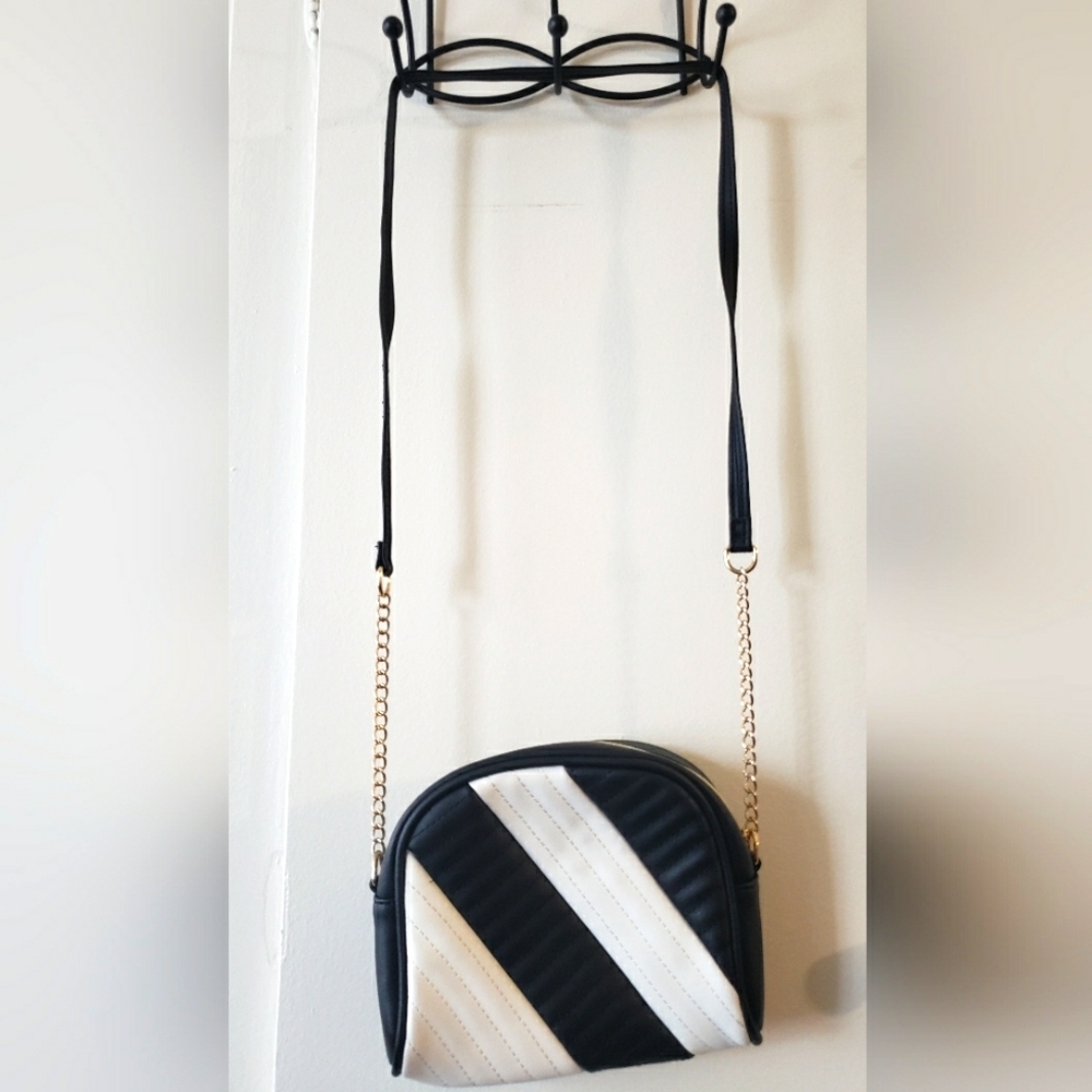 Olivia Miller Black White Strips Crossbody Shoulder Bag